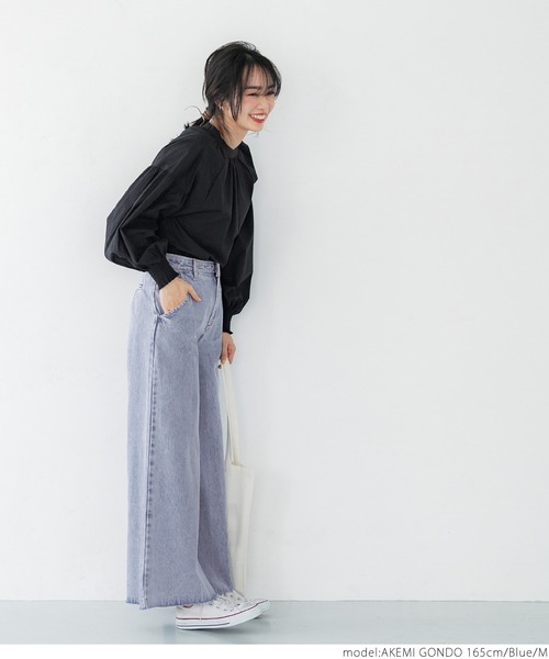 AW24/25◆フレアカット コットン ホワイト デニムパンツ アニュアンス anuans デザインポケットフレアデニムパンツ