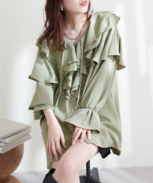 美品◯イエナ　シアーコットンラッフルチュニックブラウス. IENA(イエナ) シアーコットンラッフルチュニックブラウス23-051