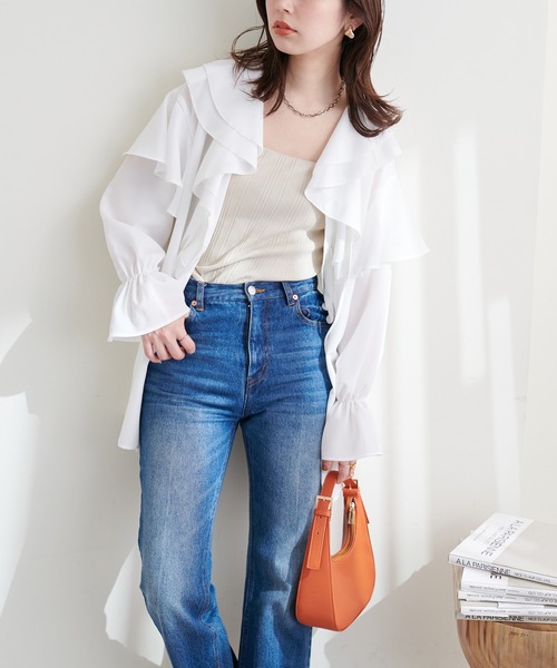 natural couture（ナチュラルクチュール）の「ラッフル衿チュニックブラウス（シャツ/ブラウス・レディース・オフホワイト/カーキ/ブラック/サックスブルー・FREE）」の10枚目の写真