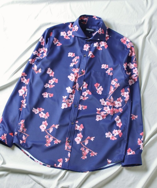 UNION STATION(ユニオンステーション)の「フォトプリントワイドカラーシャツ/総柄シャツ(シャツ/ブラウス・メンズ・ライトグレー/ネイビー・M/L/LL)」の1枚目の写真