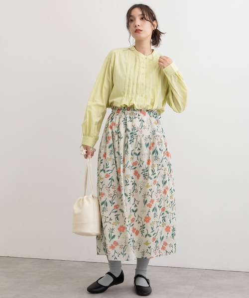 POU DOU DOU（プードゥドゥ）の「ボタニカルプリントギャザースカート（スカート・レディース・キナリ/ネイビー・3）」の10枚目の写真