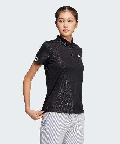 【adidas GOLF/アディダス】吸汗速乾半袖ボタンダウンポロシャツ ・M黒 セール】ファブリックミックス バックメッシュ 半袖シャツ