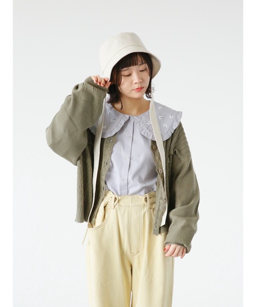 ehka sopo（エヘカソポ）の「透かし編み切替カーディガン（カーディガン/ボレロ・レディース・グリーン/ピンク/キナリ・ﾌﾘ-）」の18枚目の写真