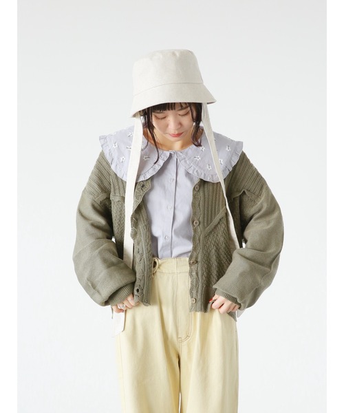 ehka sopo（エヘカソポ）の「透かし編み切替カーディガン（カーディガン/ボレロ・レディース・グリーン/ピンク/キナリ・ﾌﾘ-）」の19枚目の写真