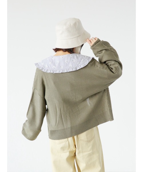 ehka sopo（エヘカソポ）の「透かし編み切替カーディガン（カーディガン/ボレロ・レディース・グリーン/ピンク/キナリ・ﾌﾘ-）」の21枚目の写真