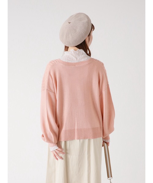 ehka sopo（エヘカソポ）の「透かし編み切替カーディガン（カーディガン/ボレロ・レディース・グリーン/ピンク/キナリ・ﾌﾘ-）」の11枚目の写真