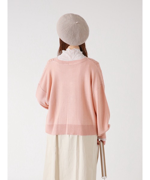 ehka sopo（エヘカソポ）の「透かし編み切替カーディガン（カーディガン/ボレロ・レディース・グリーン/ピンク/キナリ・ﾌﾘ-）」の12枚目の写真