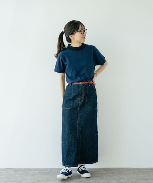 PAR ICI（パーリッシィ）の「度詰め天竺ポケット刺繍 モックネックTシャツ（Tシャツ/カットソー・レディース・レッド/ブラウン/杢グレー/ホワイト/ネイビー・FREE）」の8枚目の写真