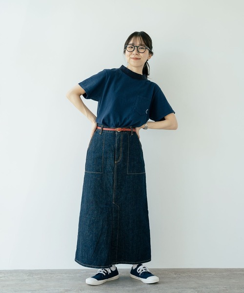 PAR ICI（パーリッシィ）の「度詰め天竺ポケット刺繍 モックネックTシャツ（Tシャツ/カットソー・レディース・レッド/ブラウン/杢グレー/ホワイト/ネイビー・FREE）」の9枚目の写真