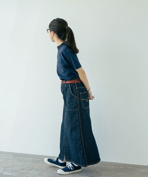 PAR ICI（パーリッシィ）の「度詰め天竺ポケット刺繍 モックネックTシャツ（Tシャツ/カットソー・レディース・レッド/ブラウン/杢グレー/ホワイト/ネイビー・FREE）」の7枚目の写真