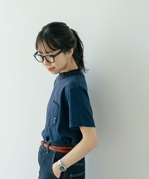 PAR ICI（パーリッシィ）の「度詰め天竺ポケット刺繍 モックネックTシャツ（Tシャツ/カットソー・レディース・レッド/ブラウン/杢グレー/ホワイト/ネイビー・FREE）」の13枚目の写真