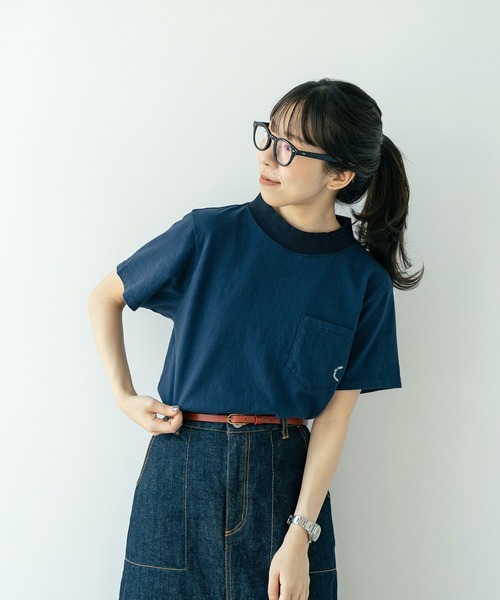 PAR ICI（パーリッシィ）の「度詰め天竺ポケット刺繍 モックネックTシャツ（Tシャツ/カットソー・レディース・レッド/ブラウン/杢グレー/ホワイト/ネイビー・FREE）」の15枚目の写真