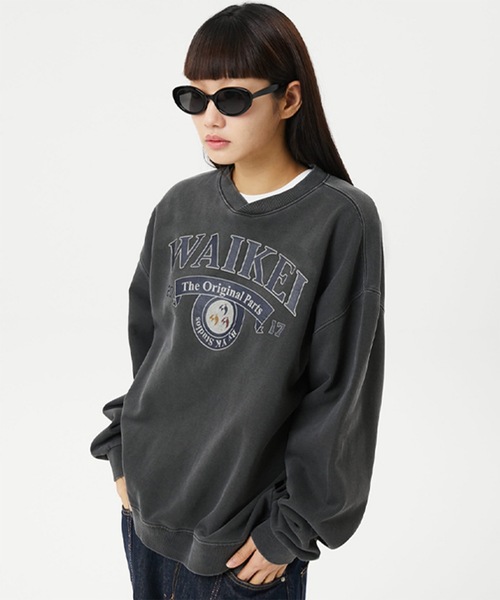 WaiKei(ワイケイ)の「【WaiKei 】ロゴ ピグメント Vネック スウェットシャツ / (NO napping)Logo pigment v neck sweatshirts(スウェット・レディース・ピンク/グレー/ブルー・1/2)」の4枚目の写真