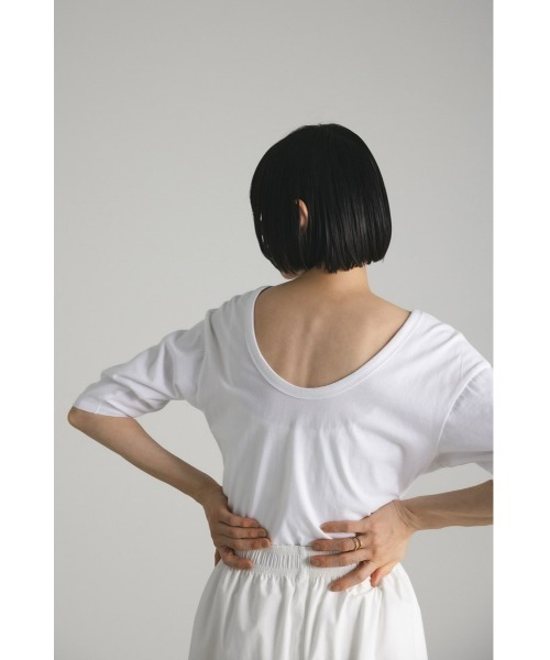 STYLEMIXER（スタイルミキサー）の「organic cotton バックオープンハーフT（Tシャツ/カットソー・レディース・ライトイエロー/ブラック/ホワイト・FREE）」の2枚目の写真