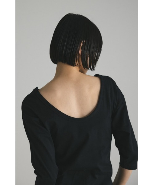 STYLEMIXER（スタイルミキサー）の「organic cotton バックオープンハーフT（Tシャツ/カットソー・レディース・ライトイエロー/ブラック/ホワイト・FREE）」の3枚目の写真