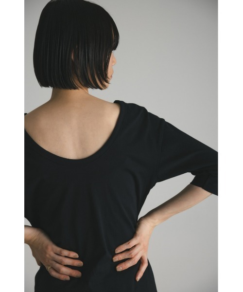 STYLEMIXER（スタイルミキサー）の「organic cotton バックオープンハーフT（Tシャツ/カットソー・レディース・ライトイエロー/ブラック/ホワイト・FREE）」の8枚目の写真