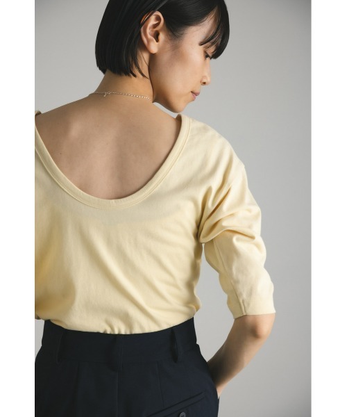 STYLEMIXER（スタイルミキサー）の「organic cotton バックオープンハーフT（Tシャツ/カットソー・レディース・ライトイエロー/ブラック/ホワイト・FREE）」の14枚目の写真