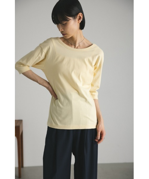 STYLEMIXER（スタイルミキサー）の「organic cotton バックオープンハーフT（Tシャツ/カットソー・レディース・ライトイエロー/ブラック/ホワイト・FREE）」の15枚目の写真