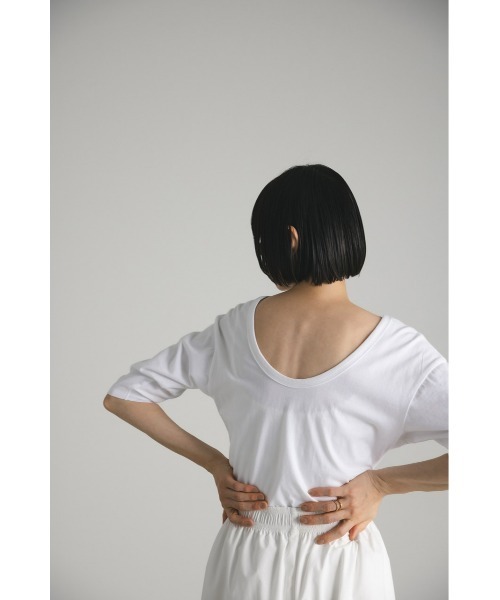 STYLEMIXER（スタイルミキサー）の「organic cotton バックオープンハーフT（Tシャツ/カットソー・レディース・ライトイエロー/ブラック/ホワイト・FREE）」の12枚目の写真