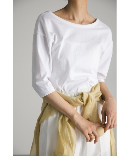 STYLEMIXER（スタイルミキサー）の「organic cotton バックオープンハーフT（Tシャツ/カットソー・レディース・ライトイエロー/ブラック/ホワイト・FREE）」の4枚目の写真