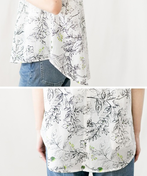 Gready Brilliant 線画フラワープリントフレンチスリーブブラウス Gready Brilliant（グレディブリリアン）の「線画フラワーHNフレンチ