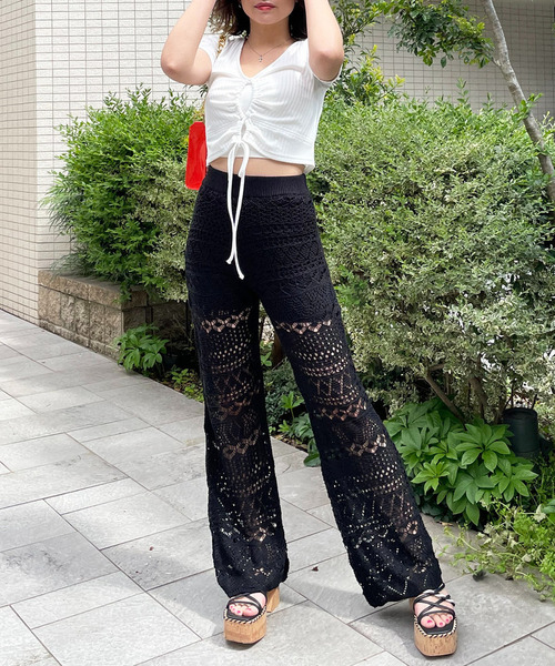 SPIRALGIRL(スパイラルガール)の「クロシェフレアパンツ(その他パンツ・レディース・ブラウン/ホワイト/ブラック・FREE)」の19枚目の写真