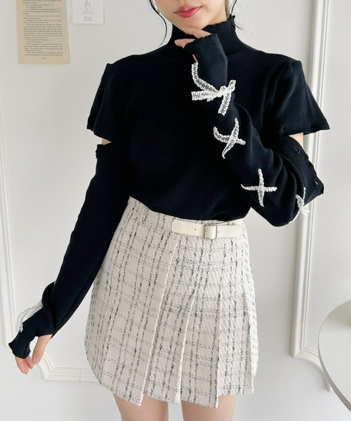 Loueme（ルエム）の「4WAYレースアップハイネックニットトップス（Tシャツ/カットソー・レディース・ホワイト/ブラック・FREE）」の3枚目の写真