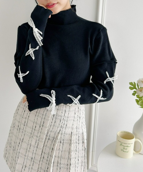 Loueme（ルエム）の「4WAYレースアップハイネックニットトップス（Tシャツ/カットソー・レディース・ホワイト/ブラック・FREE）」の8枚目の写真