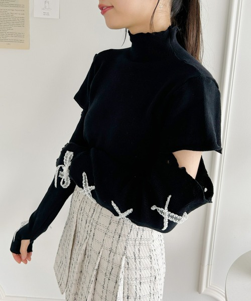 Loueme（ルエム）の「4WAYレースアップハイネックニットトップス（Tシャツ/カットソー・レディース・ホワイト/ブラック・FREE）」の4枚目の写真