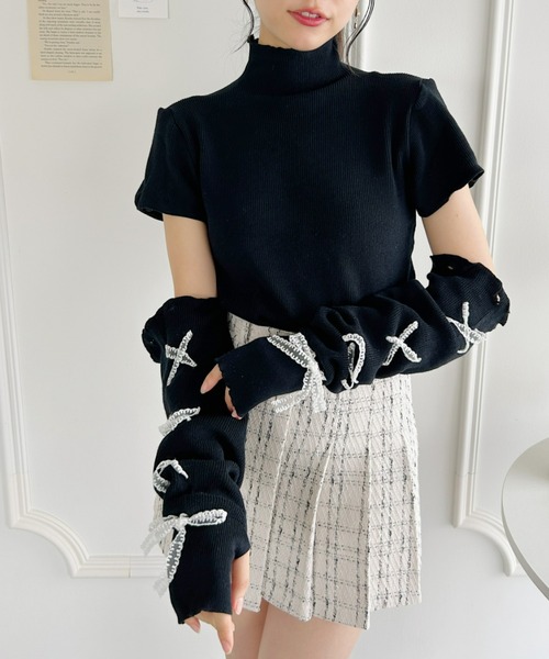 Loueme（ルエム）の「4WAYレースアップハイネックニットトップス（Tシャツ/カットソー・レディース・ホワイト/ブラック・FREE）」の7枚目の写真