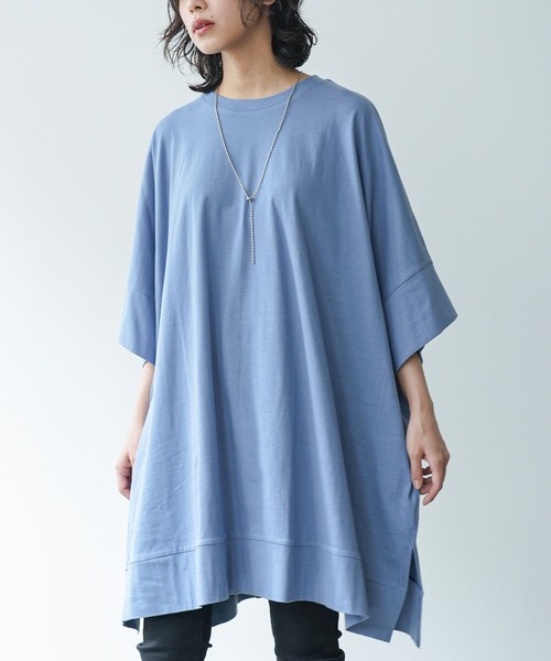 mili an deni(ミリアンデニ)の「マント型チュニックTシャツ(Tシャツ/カットソー・レディース・ブラック/アッシュグレー/カーキ/オフホワイト/チャコールグレー/ネイビー/ベージュ/オリーブ/ダークブルー/ブルー・L/M)」の10枚目の写真