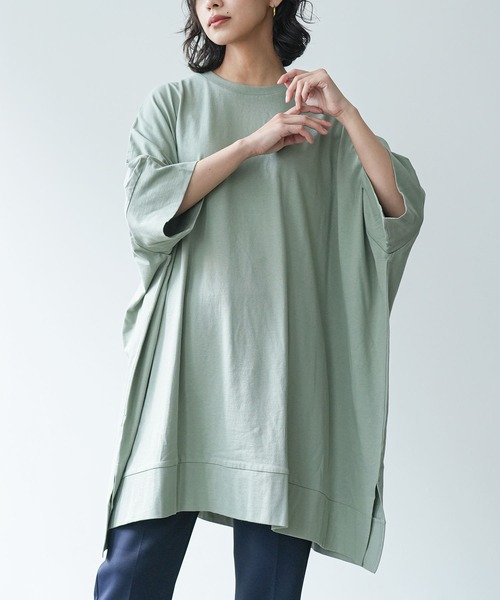 mili an deni(ミリアンデニ)の「マント型チュニックTシャツ(Tシャツ/カットソー・レディース・ブラック/アッシュグレー/カーキ/オフホワイト/チャコールグレー/ネイビー/ベージュ/オリーブ/ダークブルー/ブルー・L/M)」の6枚目の写真