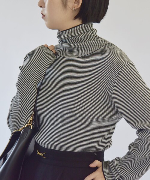 quaranciel:〈手洗い可能〉コットン タートルネック リブ ニット
