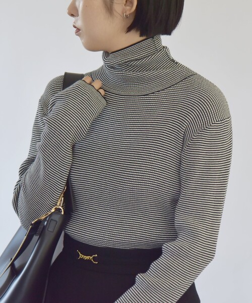 quaranciel:〈手洗い可能〉コットン タートルネック リブ ニット