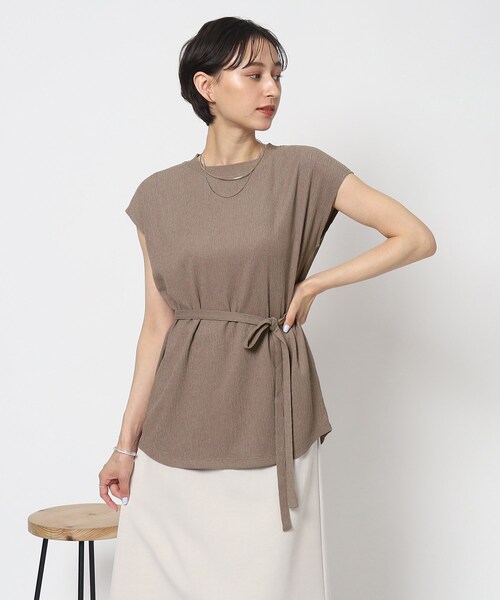 Cutie Blonde（キューティーブロンド）の「◆【セットアップ可】さらっと軽やか ウエストリボントップス（Tシャツ/カットソー・レディース・ブルー/ブラウン系その他/ブラック・01/02/03）」の2枚目の写真