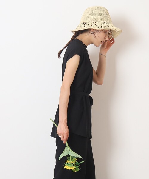 Cutie Blonde（キューティーブロンド）の「◆【セットアップ可】さらっと軽やか ウエストリボントップス（Tシャツ/カットソー・レディース・ブルー/ブラウン系その他/ブラック・01/02/03）」の13枚目の写真