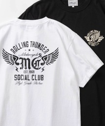 Acoustic（アコースティック）の「【Acoustic/アコースティック】ワンポイント＆バックプリントデザイン モーターサイクル ウィングロゴ 半袖Tシャツ/アメカジ/バイカー（Tシャツ/カットソー・メンズ）」