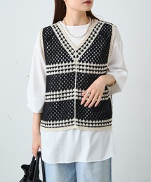 PUAL CE CIN | 配色カギ針編み風ベスト(ベスト)