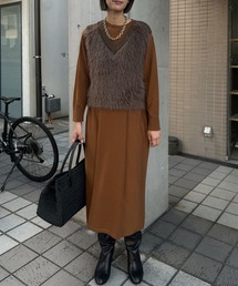 ウエスト切替ニットワンピース