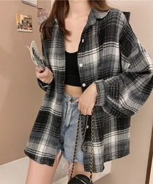 YUGA_YGMC ボリュームスリーブ チェック柄シャツブラウス