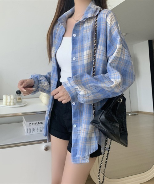 FREE STYLISTS(フリー スタイリスト)の「YUGA_YGMC ボリュームスリーブ チェック柄シャツブラウス(シャツ/ブラウス・レディース・イエロー/グリーン/ブルー/ブラック/ベビーピンク・FREE)」の10枚目の写真