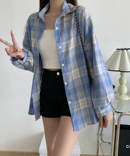 FREE STYLISTS(フリー スタイリスト)の「YUGA_YGMC ボリュームスリーブ チェック柄シャツブラウス(シャツ/ブラウス・レディース・イエロー/グリーン/ブルー/ブラック/ベビーピンク・FREE)」の11枚目の写真