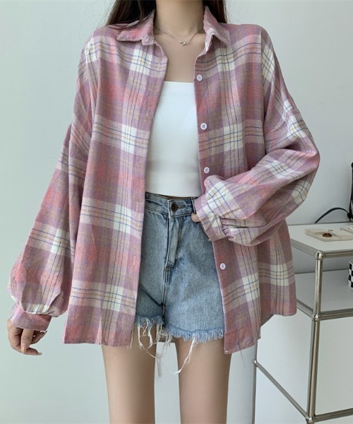 FREE STYLISTS(フリー スタイリスト)の「YUGA_YGMC ボリュームスリーブ チェック柄シャツブラウス(シャツ/ブラウス・レディース・イエロー/グリーン/ブルー/ブラック/ベビーピンク・FREE)」の18枚目の写真