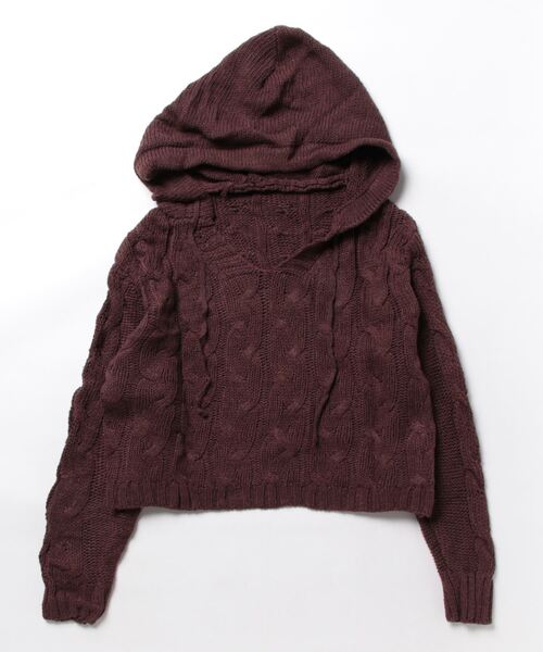 Jasmine Grandiflorum(ジャスミングランディフローラム)の「【Jasmine】ケーブル編みニットプルオーバーフード付き(ニット/セーター・レディース・ブラック/チョコ/ホワイト/ベージュ/ネイビー/グレー・FREE)」の10枚目の写真