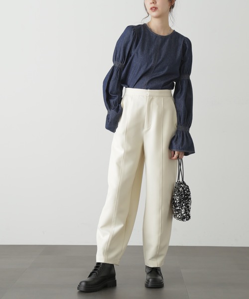 FREE'S MART（フリーズマート）の「◆ギャザースリーブブラウス（シャツ/ブラウス・レディース・ベージュ系その他/ホワイト系その他/ネイビー・FREE）」の12枚目の写真