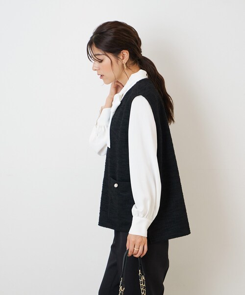 DRESKIP（ドレスキップ）の「◆インしない派さんの 上品 カットツイード Vネックベスト（ベスト・レディース・ブラック/ベージュ系その他2/ブラック系3・02/03）」の15枚目の写真