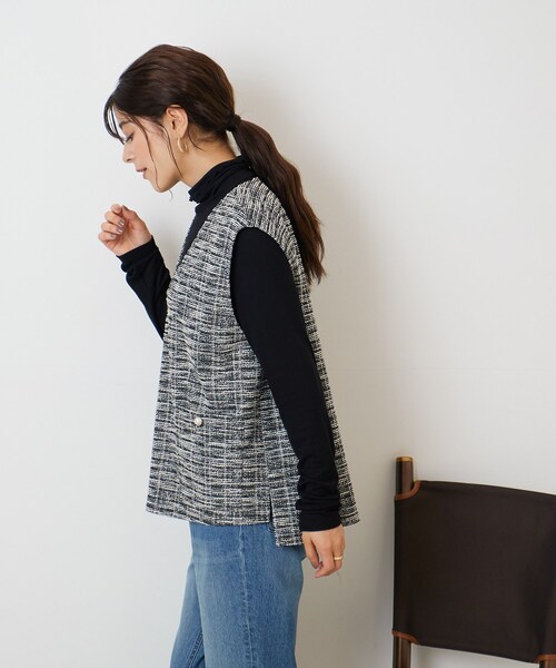 DRESKIP（ドレスキップ）の「◆インしない派さんの 上品 カットツイード Vネックベスト（ベスト・レディース・ブラック/ベージュ系その他2/ブラック系3・02/03）」の5枚目の写真