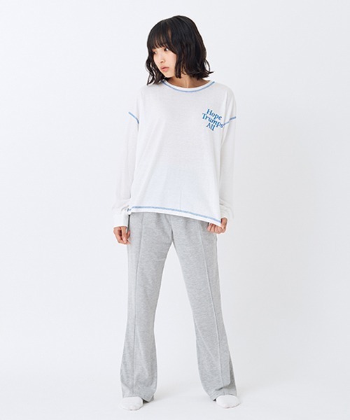 LOVETOXIC(ラブトキシック)の「20天竺タック入りパンツルームウェア(アンサンブル・キッズ・オフホワイト/ブラック・L/LL/S/M)」の1枚目の写真