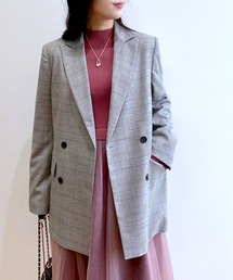 OPAQUE.CLIP | セットアップ対応 チェックダブルブレストテーラードジャケット【洗濯機洗い可/イージケア/防シワ】(テーラードジャケット)