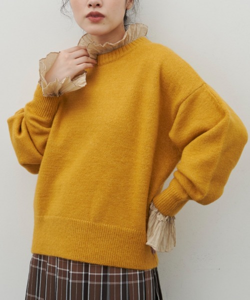 Libra Cue（リブラ キュー）の「【7色展開】マトンスリーブニットプルオーバー（ニット/セーター・レディース・アイボリー/ブラック/ブルーグレー/パープル/イエロー/グレー/レッド・FREE）」の6枚目の写真